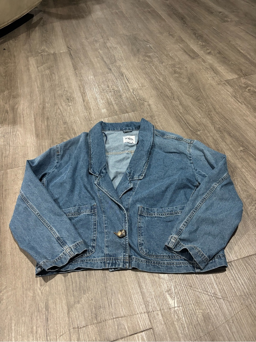 Zara Oversized Blue Denim Blazer Size Medium - Picture 2 of 4